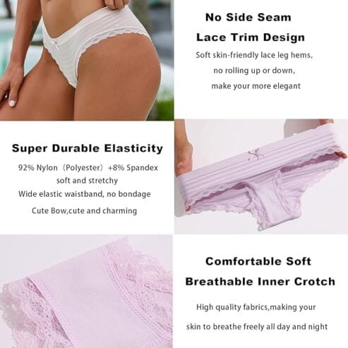 CUTE BYTE Cheeky Underwear for Women Sexy Underwear Bikini Panties Stretch Lace Seamless Hipster Panty 6 Pack