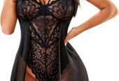 Sexy Babydoll Lingerie for Women Floral Snap Crotch Teddy Chemise Nightie Lace Nightgown